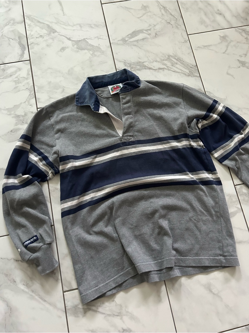 Vintage Barbarian Rugby Polo Collared Striped Collared Shirt